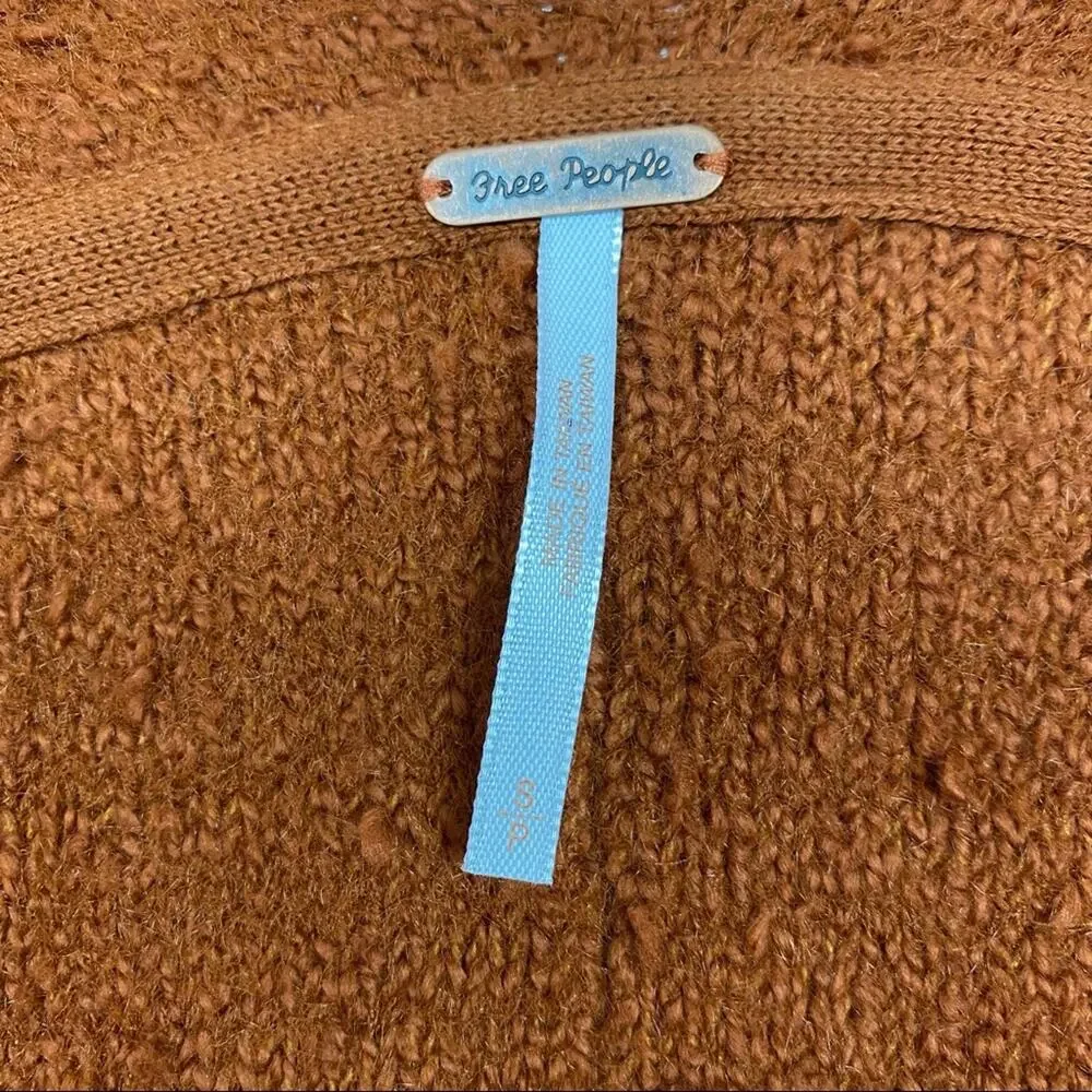 Free People Dark Orange Burnt Butter Reverie V Neck Blouson Sleeve Sweater NWT
